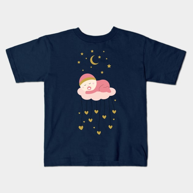 Baby girl and stars Kids T-Shirt by grafart